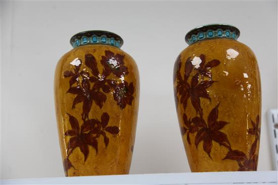 A pair of French Art pottery ovoid vases, by Optat Milet, Sevres, c.1890, 25cm